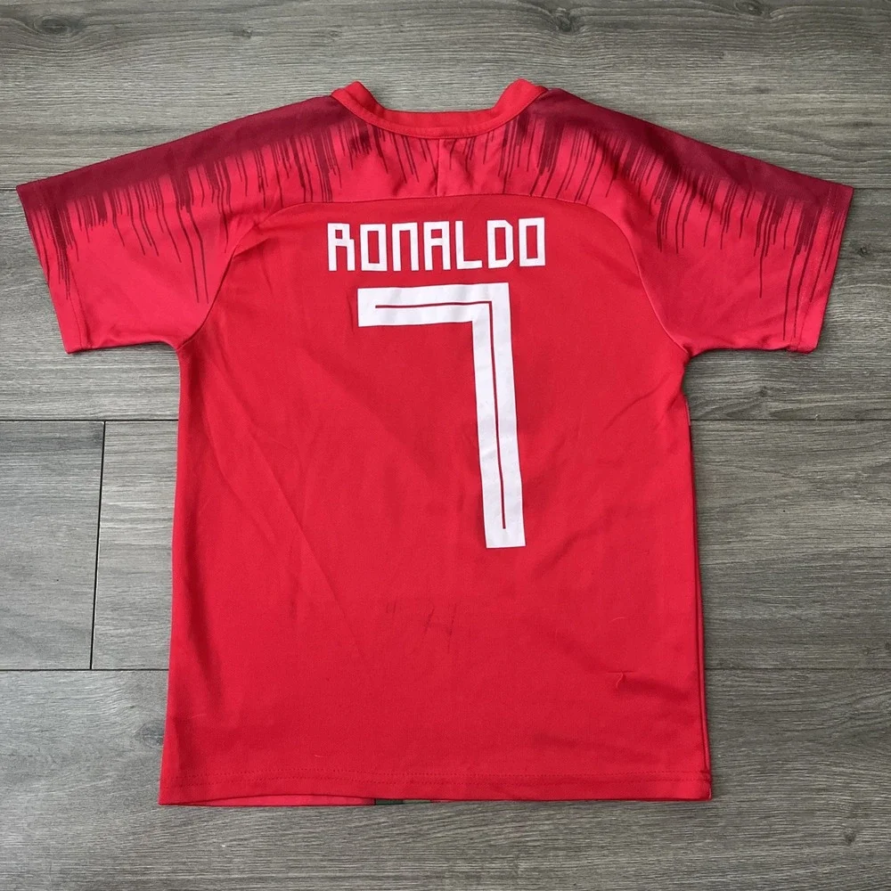 Nike Dri Fit Boys M Portugal Soccer Ronaldo 7 Jersey Red Short Sleeve